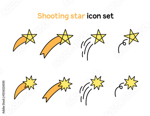 별똥별 라인드로잉 스티커 아이콘 세트(shooting star line drawing icon set)