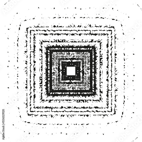 Pixel square texture. Distressed abstract pattern. Vector noisy layout. Black white background.
