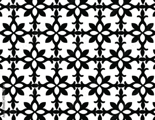 Black and White Stylized Floral Cross Pattern