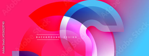 Abstract colorful shapes overlap creating dynamic gradient background. Pink, blue, purple hues dominate composition. Text reads background design.