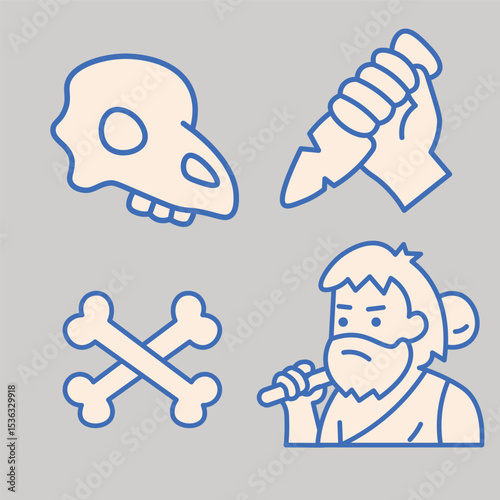 Simple Minimalist Prehistoric Caveman Icon Illustrations
