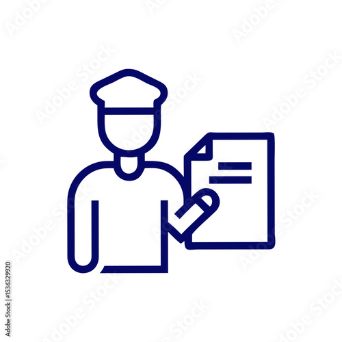Customs officer holding a document in minimalist line art style  