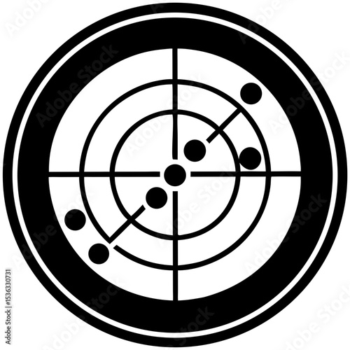 Monochrome icon of air traffic control radar screen design  