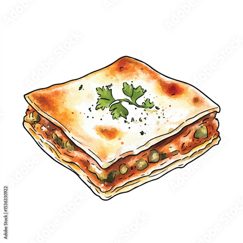 HandDrawn Watercolor Square Pastry with Herbs and Spices