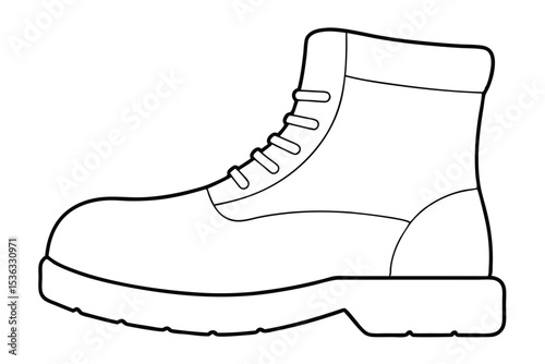 Classic Boot Design  A Detailed Line Drawing of a Sturdy, High-Top Boot