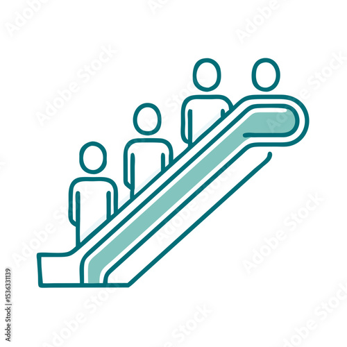 Line art illustration of people using escalator in modern style  