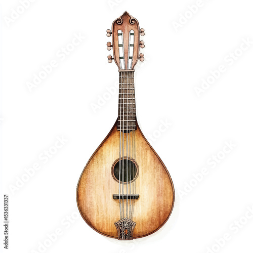 Ornate Watercolor Illustration of a Vintage Bandura