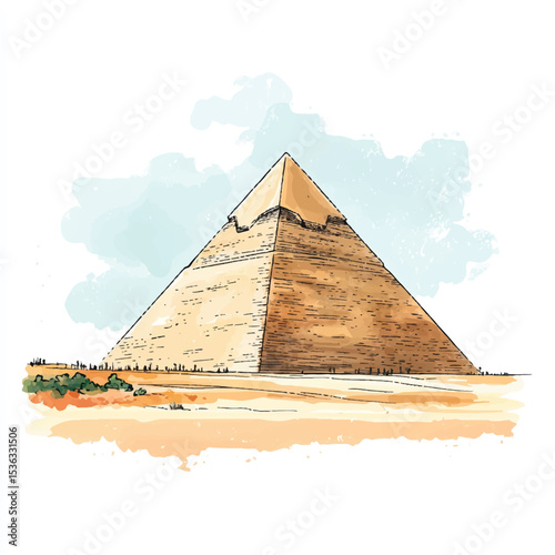 Sketch of the Great Pyramid of Giza under a Pale Sky