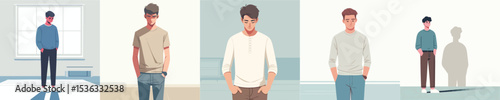 Depressed Male Character in Silence and Solitude – Flat Vector Emotion Series