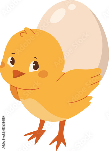 Cute Chick Carrying an Egg Illustration

