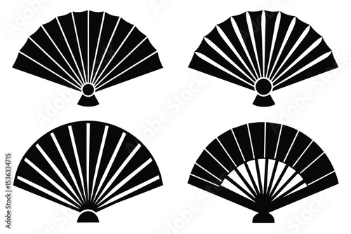 Elegant Hand Fan Silhouettes Vector Graphics for Design Projects