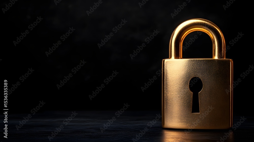 Fototapeta premium Golden Padlock on Dark Background: Security and Protection