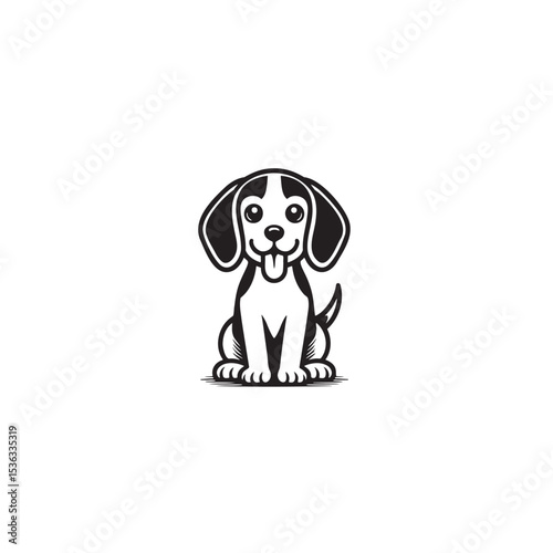 Vector illustration of a cute puppy sitting calmly with tongue out