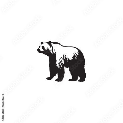 Silhouette vector illustration of walking bear in black and white for design