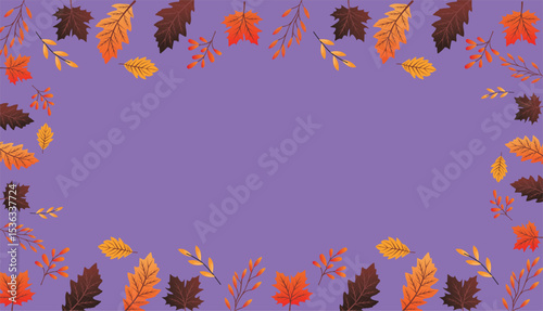 Autumn leaves frame. Fall background with colorful leaves. Autumn leaves border isolated on White. Vector illustration.