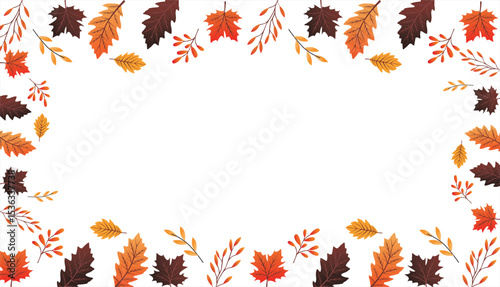 Autumn leaves frame. Fall background with colorful leaves. Autumn leaves border isolated on White. Vector illustration.