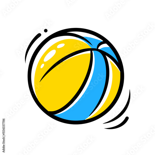 Playful yellow and blue bouncing ball icon. This dynamic bouncing ball image is perfect for playful designs. Bouncing ball graphic is ideal for websites, apps, and playful branding.