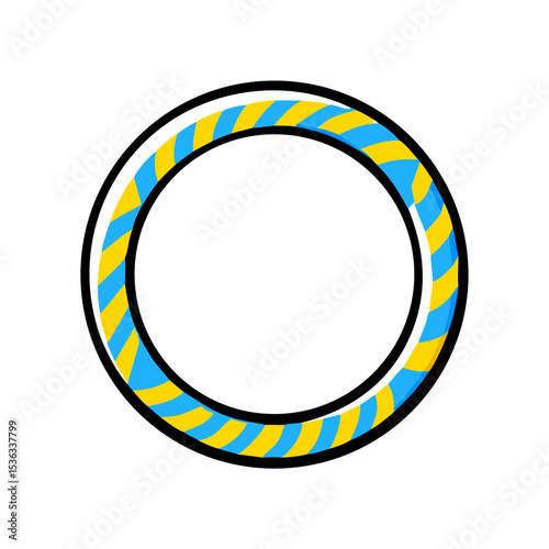 Colorful hula hoop with blue and yellow stripes. This playful hula hoop is perfect for children's fitness activities.  Hula hoop design is ideal for summer camp brochures, fitness app icons.