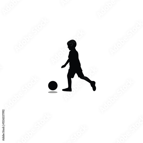 boy kicking football silhouette black on white background
