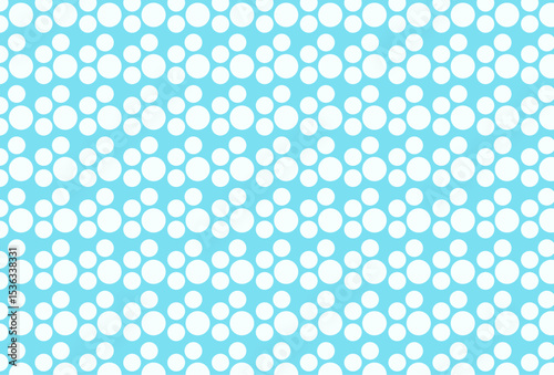  A cheerful seamless pattern featuring various sized white dots on a bright blue background. Ideal for digital paper, fabric, nursery decor, and textile designs.