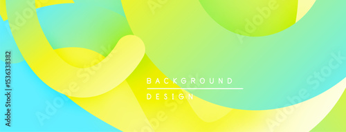 Abstract fluid shapes, vibrant colors blend. Yellow, turquoise, green create dynamic visual effect. Modern design element.