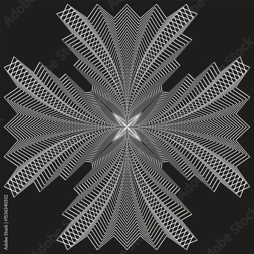 Cross shaped pattern. Geometric vector design. Intersecting line structure. Symmetrical decorative form.