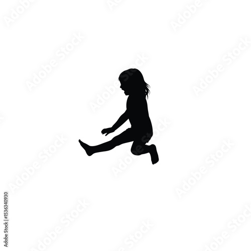 child jumping silhouette black, playful pose on white background