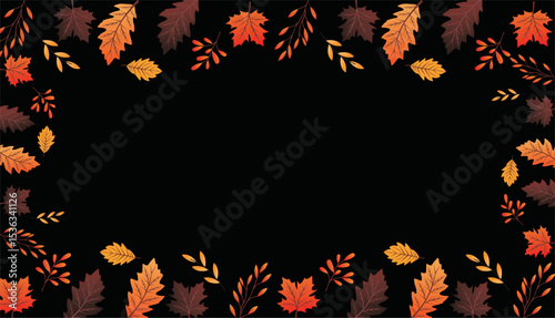 Autumn leaves frame. Fall background with colorful leaves. Autumn leaves border isolated on White. Vector illustration.