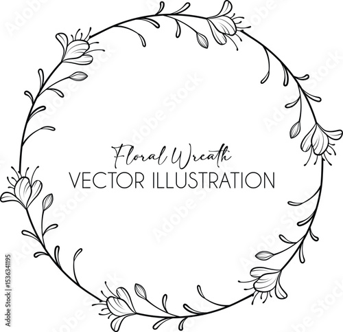 Circular floral wreath for wedding invitation, label packaging and logo	