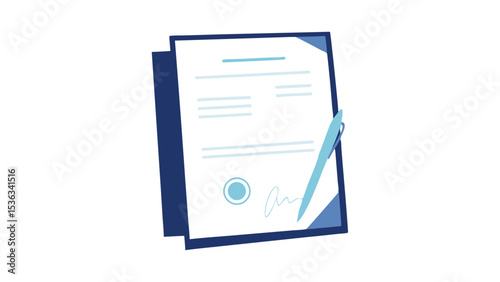 Signing a new agreement with a pen symbolizing commitment and promising partnership shown in flat