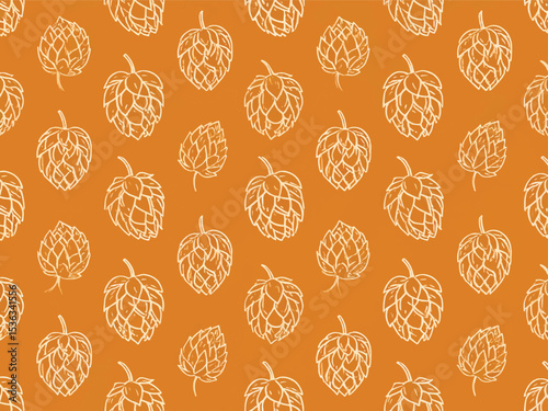 Seamless pattern of hops on an orange background for textile and design uses