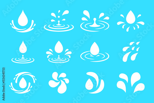 white Water Drop and Splash Icons Set – milk drop, milk splash