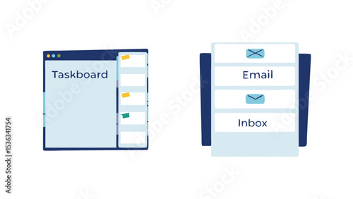 Streamlining workflow a taskboard for managing projects alongside a tidy email inbox flat vector