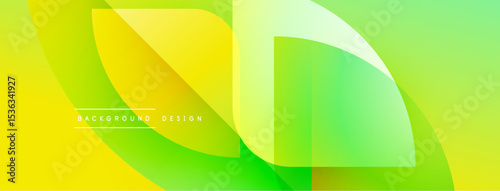 Abstract gradient background. Yellow, green hues blend smoothly. Overlapping shapes create dynamic visual effect. Modern design element.