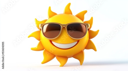 Cartoon sun with sunglasses, happy expression