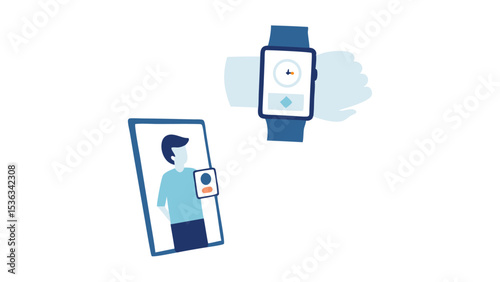 Seamless connection via smartwatch and mobile app showcasing a connected digital lifestyle blue and