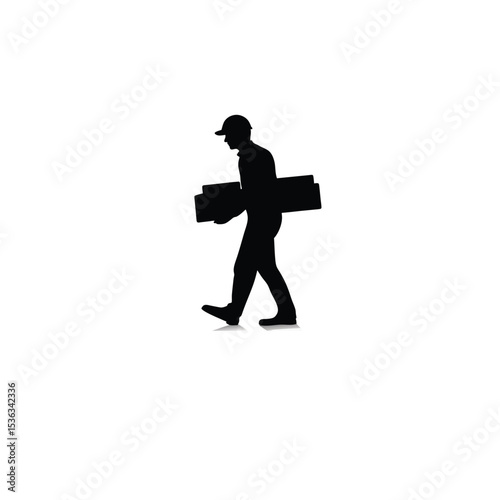 construction worker carrying bricks silhouette on white background