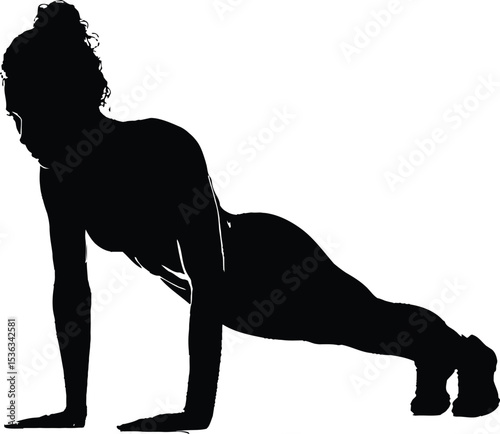 Silhouette Plank Pose Athletic Figure Holding a Core-Strengthening Position, Representing Fitness, Endurance, and Stability