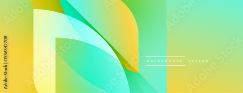 Abstract gradient shapes overlap. Yellow, green hues create modern visual effect. Minimalist design suitable for backgrounds, headers.