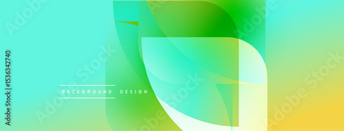 Abstract gradient background. Overlapping shapes create dynamic visual effect. Colors transition smoothly, evoking freshness, modernity.