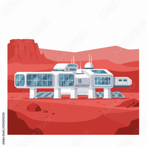 Mars Colony Flat Style Illustration 