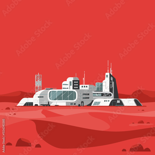 Mars Colony Flat Style Illustration 