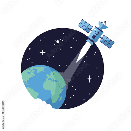 Satellite Launch Flat Vector on White Background
