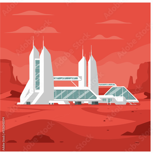 Mars Colony Flat Style Illustration 