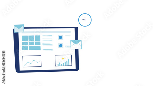 Analyzing real time business data and email a dashboard shows marketing growth and upcoming events