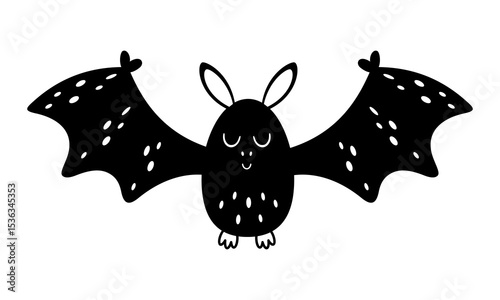 Cute bat doodle, black and white isolated Halloween character. Halloween hand drawn vector illustration in flat style