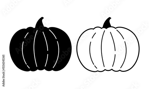 Cute black and white pumpkin doodle. Autumn, Halloween, Thanksgiving hand drawn vector illustration in flat style
