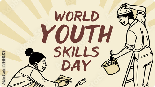 World youth skills day illustration featuring a man and woman working together