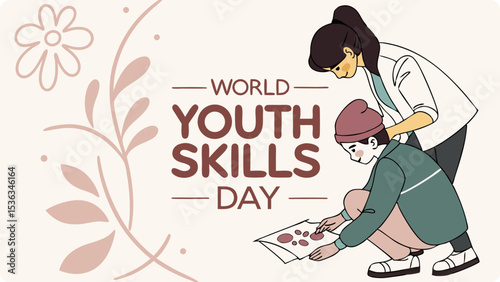 A girl helps a boy learn new skills, celebrating world youth skills day