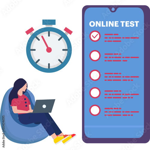 Girl giving Online test on mobile Illustration